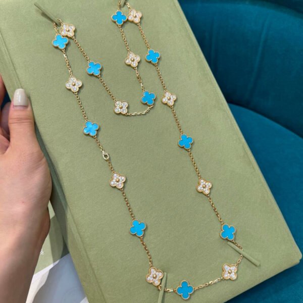 [ELANLUXE]CLOVER 20 MOTIFS TURQUOISE DIAMOND NECKLACE
