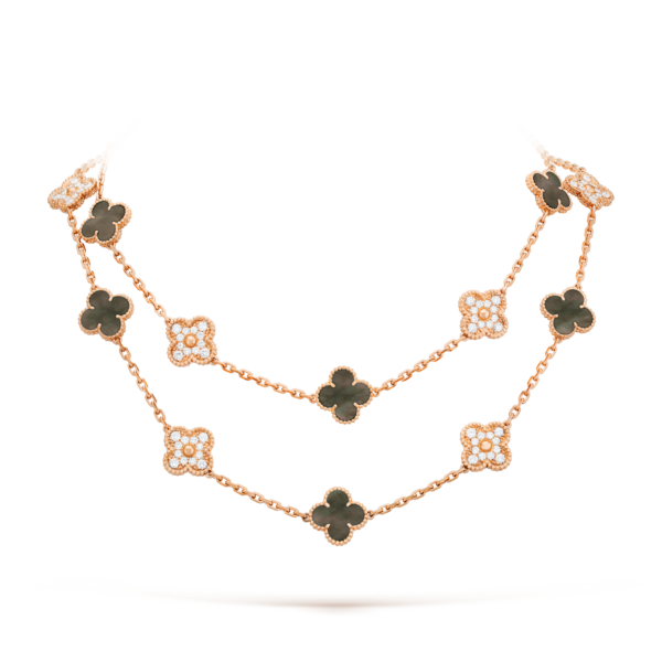 [ELANLUXE]CLOVER 20 MOTIFS DARK MOP DIAMOND  NECKLACE