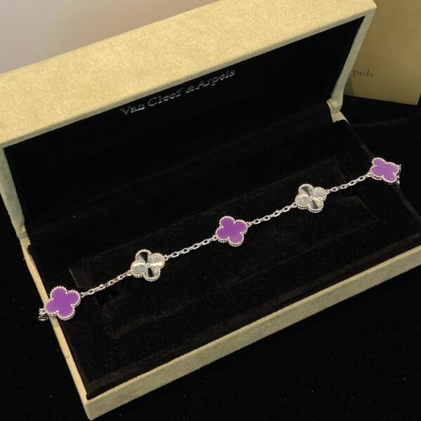[ELANLUXE]CLOVER  5 MOTIFS  PURPLE VIOLET BRACELET SILVER