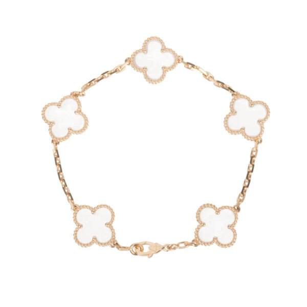 [ELANLUXE]CLOVER 5 MOTIF ROCK CRYSTAL PINK GOLD BRACELET