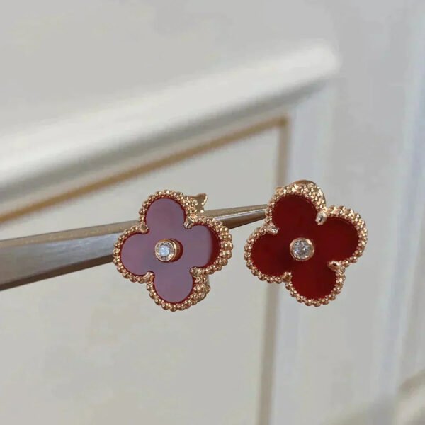 [ELANLUXE]CLOVER MEDIUM 1 MOTIFS CARNELIAN  DIAMOND earrings