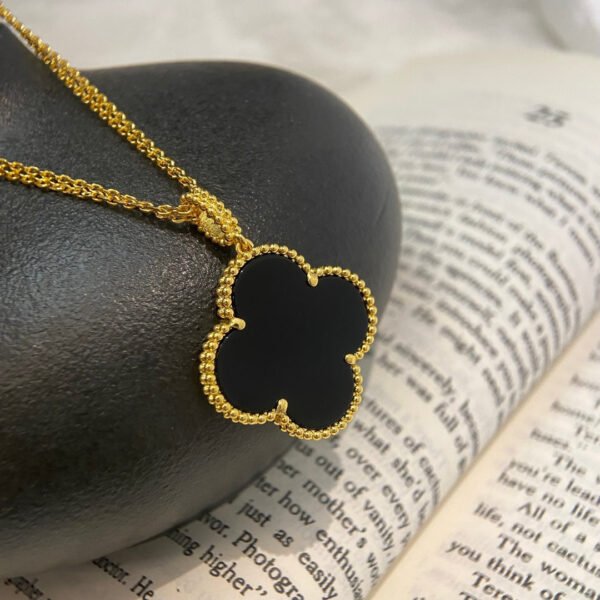 [ELANLUXE]CLOVER 25MM NECKLACE GOLD ONYX