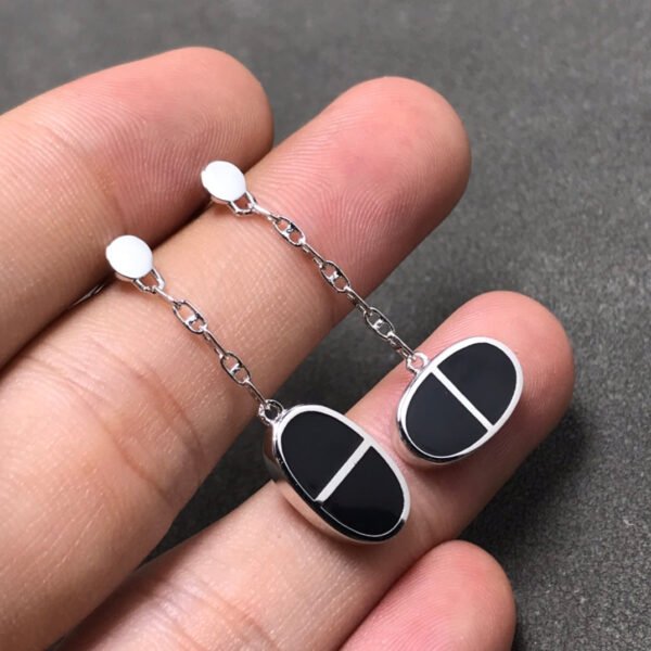 [ELANLUXE]CHAINE VERSO BLACK CERAMIC SILVER EARRINGS