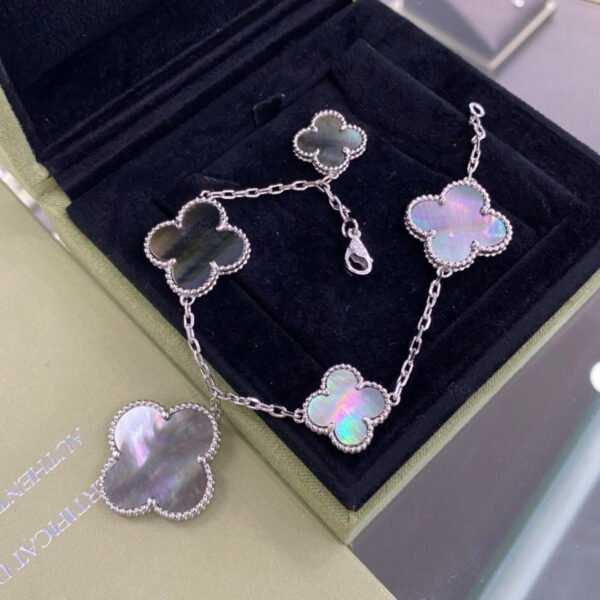 [ELANLUXE]CLOVER 5 MOTIFS SIVLER DARK MOP BRACELET