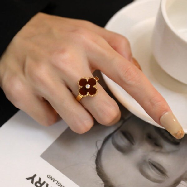 [ELANLUXE]CLOVER CARNELIAN RING ROSE GOLD DIAMOND