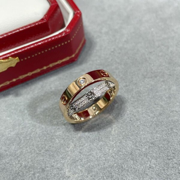 [ELANLUXE]LOVE PINK GOLD SILVER DIAMOND DOUBLE RING