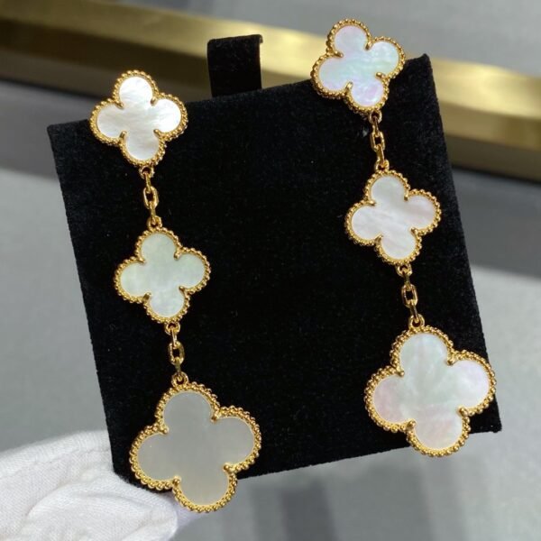 [ELANLUXE]CLOVER MOP 3 MOTIFS GOLD EARRINGS