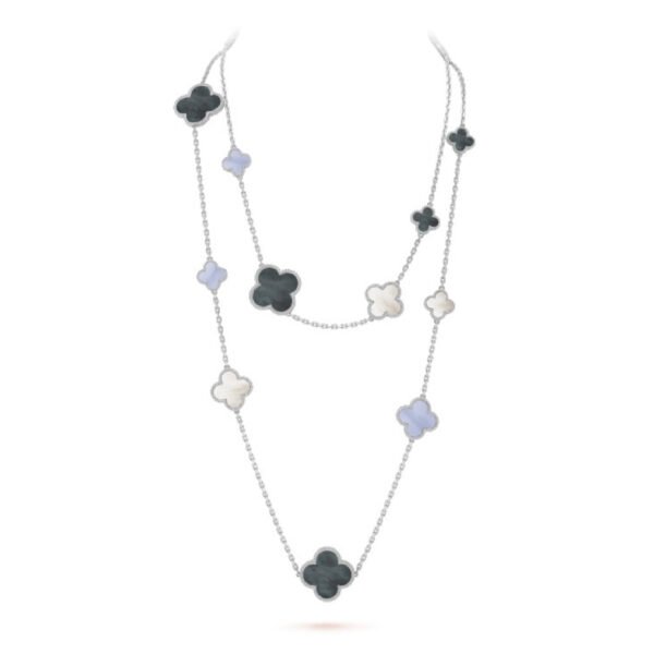 [ELANLUXE]CLOVER 16 MOTIF CHALCEDONY MOP SILVER NECKLACE