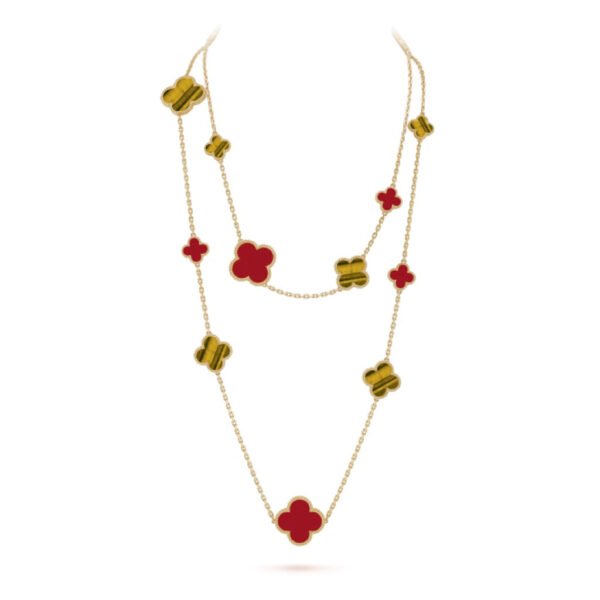 [ELANLUXE]CLOVER 16 MOTIF CARNELIAN TIGER EYE ROSE GOLD NECKLACE