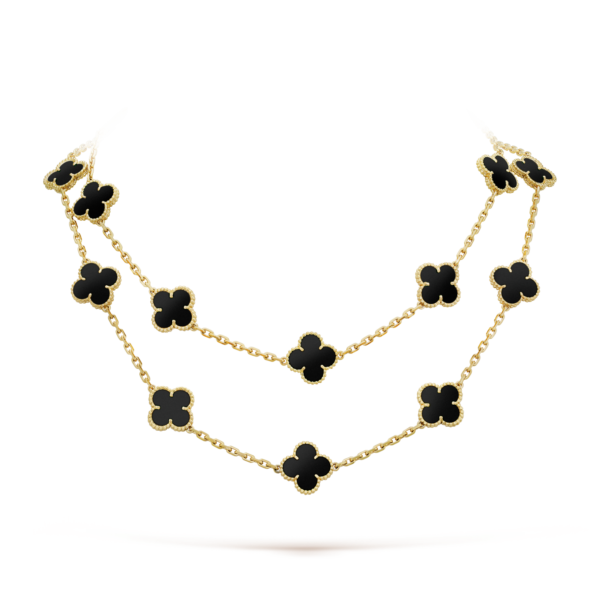 [ELANLUXE]CLOVER 20 MOTIFS ONYX NECKLACE