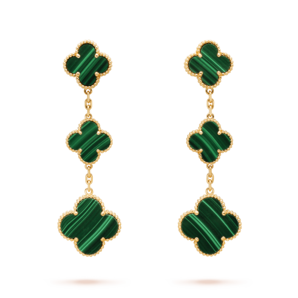 [ELANLUXE]CLOVER MALACHITE 3 MOTIFS GOLD