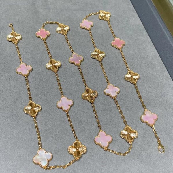 [ELANLUXE]CLOVER 20 MOTIFS LASER PINK MOP NECKLACE