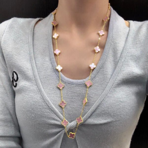 [ELANLUXE]CLOVER 20 MOTIFS PINK MOP NECKLACE