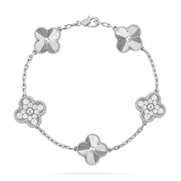 [ELANLUXE]CLOVER 5 MOTIF SILVER DIAMOND BRACELET