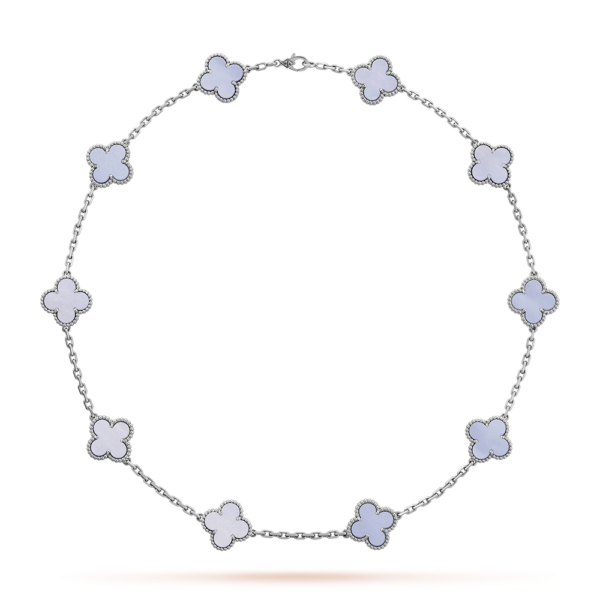 [ELANLUXE]CLOVER 10 MOTIFS BLUE CHALCEDONY NECKLACE