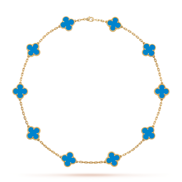 [ELANLUXE]CLOVER 10 MOTIFS BLUE AGATE NECKLACE