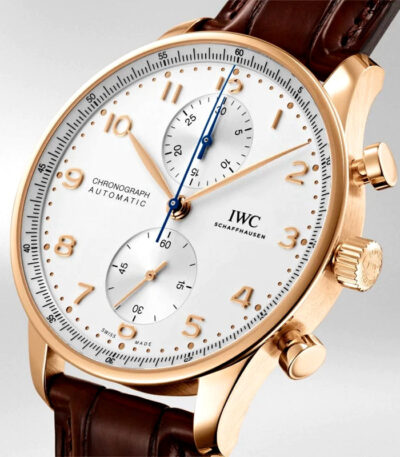 Replica Portugieser Chronograph IW371611 Steel White Dial Brown Alligator Strap 40.9mm