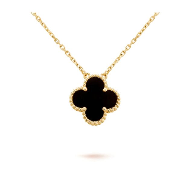 [ELANLUXE]CLOVER 15MM BLACK ONYX SINGLE FLOWER NECKLACE