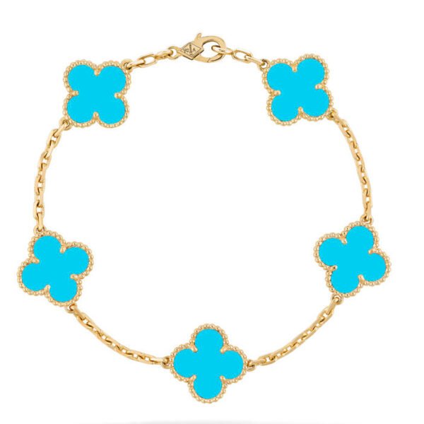 [ELANLUXE]CLOVER 5 MOTIFS TURQUOISE BRACELET