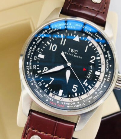 Replica Pilot Worldtimer IW326201 Steel Black Dial Brown Alligator Strap 44mm