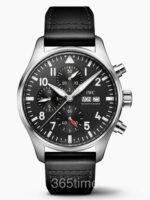Replica Pilot’s Watch Chronograph, Ref. IW378001 (Stainless Steel Case, Black Dial, Black Leather Strap, 43mm) VK63 Quartz Movement