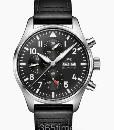 Replica Pilot’s Watch Chronograph, Ref. IW378001 (Stainless Steel Case, Black Dial, Black Leather Strap, 43mm) VK63 Quartz Movement