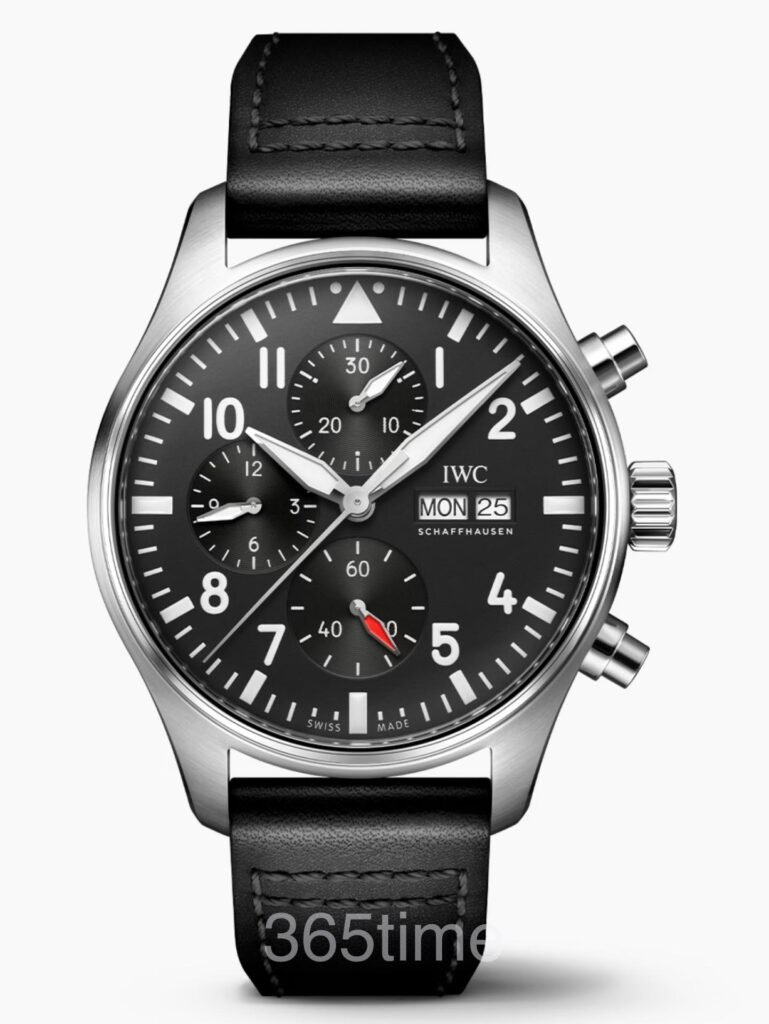 Replica Pilot’s Watch Chronograph, Ref. IW378001 (Stainless Steel Case, Black Dial, Black Leather Strap, 43mm) VK63 Quartz Movement