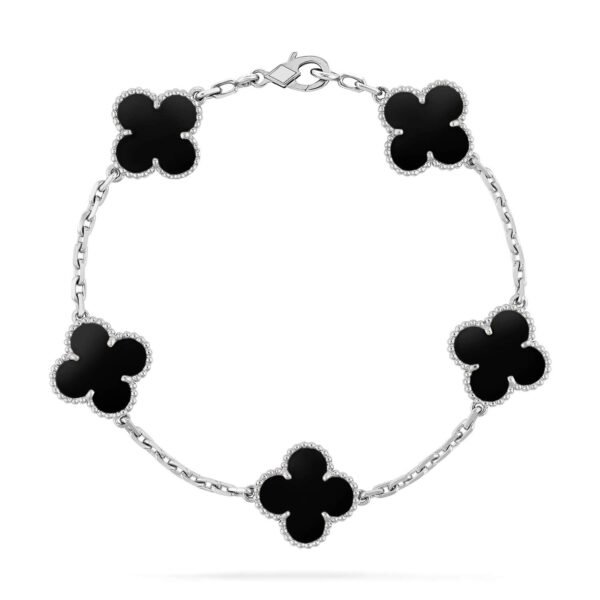 [ELANLUXE]CLOVER 5 MOTIF ONYXS  BRACELET SILVER