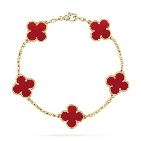 [ELANLUXE]CLOVER 5 MOTIFS RED AGATE  BRACELET