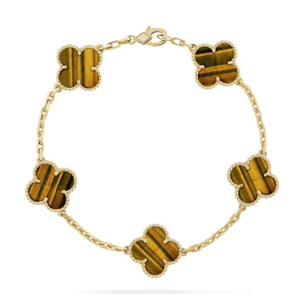 [ELANLUXE]CLOVER  5 MOTIFS TIGER EYE BRACELET