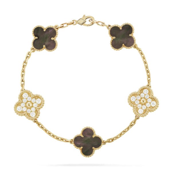 [ELANLUXE]CLOVER 5 MOTIF GRAY MOP DIAMOND BRACELET