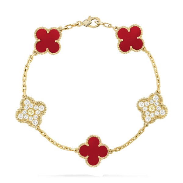 [ELANLUXE]CLOVER 5 MOTIFS CARNELIAN DIAMOND BRACELET