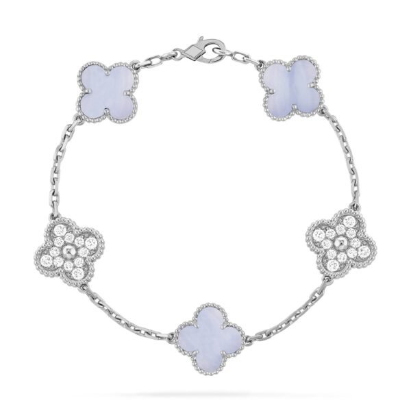 [ELANLUXE]CLOVER  5 MOTIF DIAMOND PURPLE CHALCEDONY BRACELET SILVER
