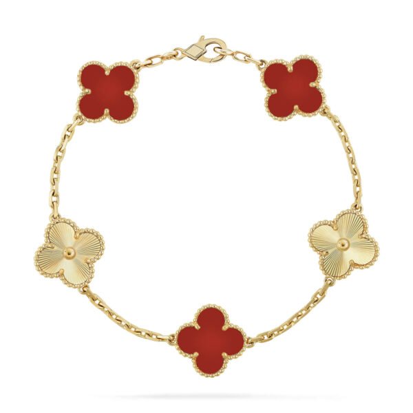 [ELANLUXE]CLOVER  5 MOTIFS CARNELIAN GOLD BRACELET