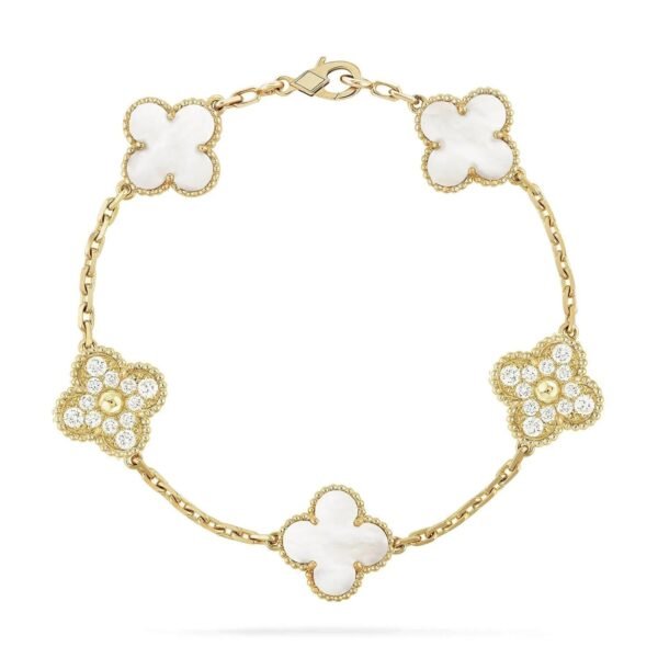 [ELANLUXE]CLOVER BRACELET 5 MOTIF WHITE MOP DIAMOND