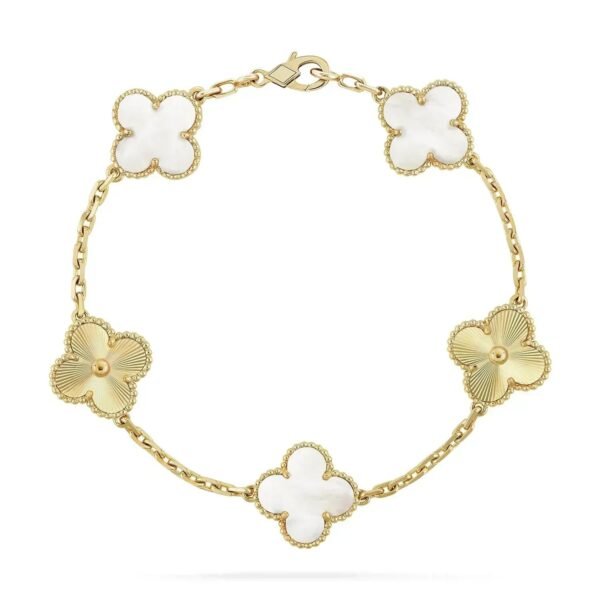 [ELANLUXE]CLOVER BRACELET 5 MOTIF WHITE MOP PINK GOLD