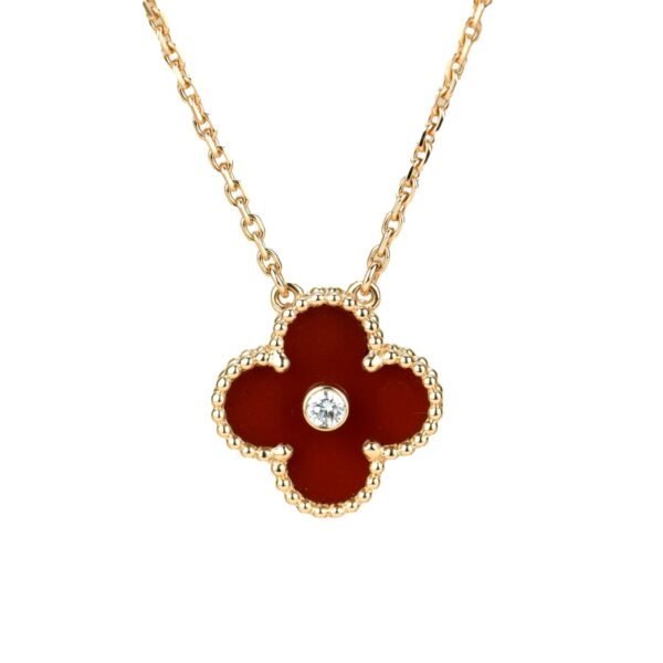 [ELANLUXE]CLOVER 15MM DIAMOND CARNELIAN NECKLACE