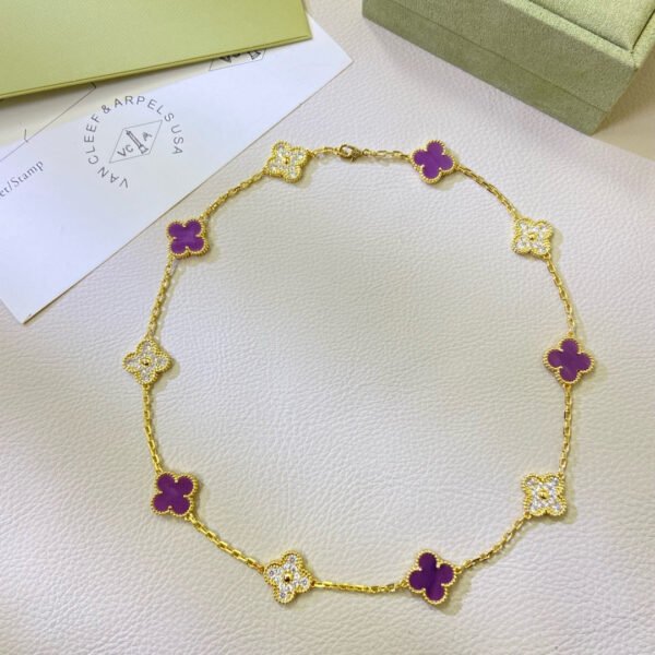 [ELANLUXE]CLOVER 10 MOTIFS  PURPLE VIOLET DIAMOND NECKLACE