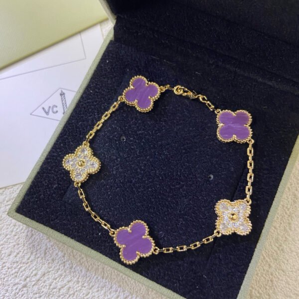 [ELANLUXE]CLOVER  5 MOTIFS  PURPLE VIOLET DIAMOND BRACELET