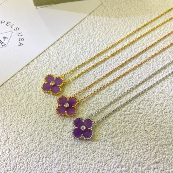 [ELANLUXE]CLOVER 15MM DIAMOND  PURPLE VIOLET NECKLACE