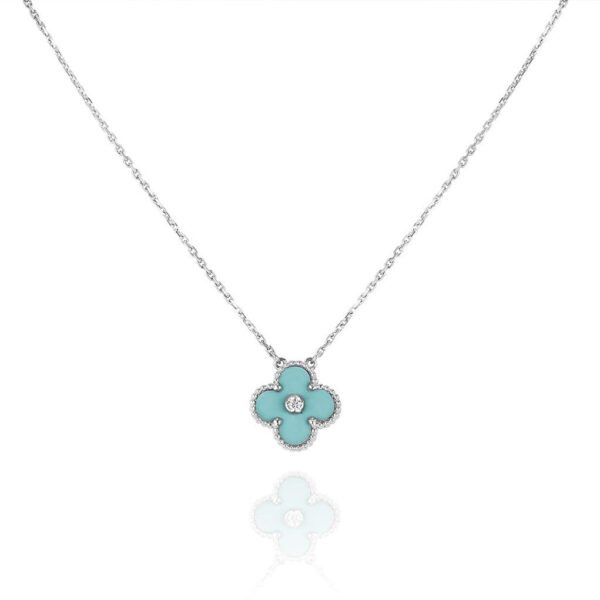 [ELANLUXE]CLOVER 1 DIAMOND LIGHT BLUE SILVER NECKLACE