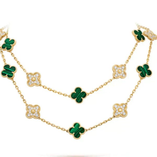 [ELANLUXE]CLOVER 20 MOTIFS MALACHITE DIAMOND NECKLACE