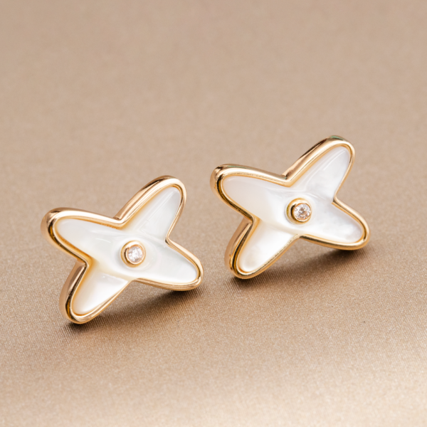 [ELANLUXE]JEUX DE WHITE MOP PINK GOLD DIAMOND EARRINGS