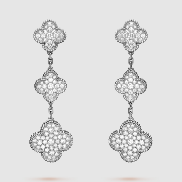 [ELANLUXE]CLOVER 3 MOTIF DIAMOND SILVER DROP EARRINGS