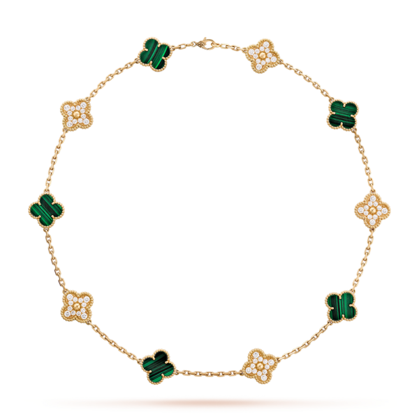 [ELANLUXE]CLOVER 10 MOTIFS MALACHITE DIAMOND NECKLACE