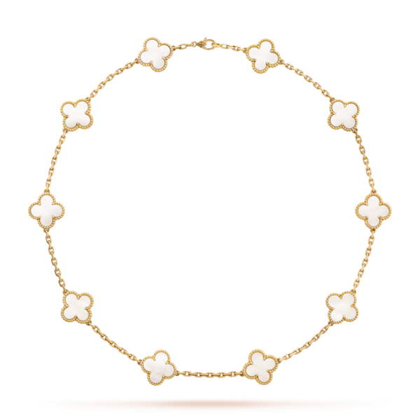 [ELANLUXE]CLOVER 10 MOTIFS WHITE MOTHER OF PEARL NECKLACE