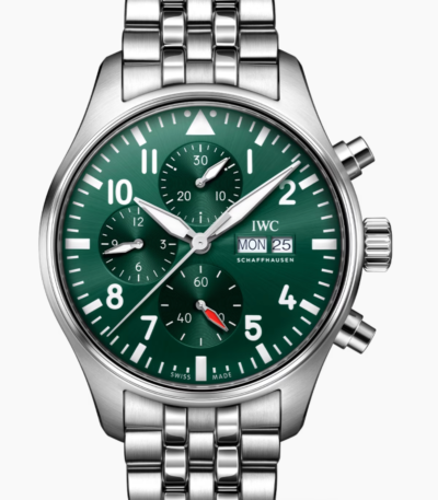 Replica Pilot’s Watch Chronograph, Ref. IW378006 (Stainless Steel Bracelet, Green Dial, 43mm) VK63 Quartz Movement