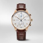 Replica Portugieser Chronograph IW371611 Steel White Dial Brown Alligator Strap 40.9mm