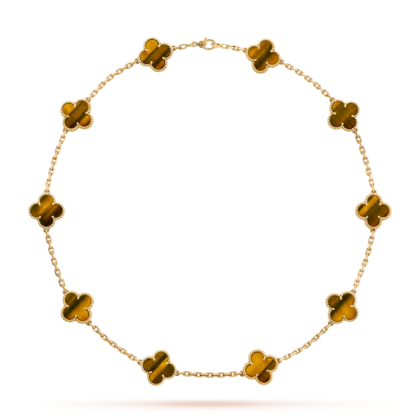 [ELANLUXE]CLOVER 10 MOTIFS TIGER EYE NECKLACE