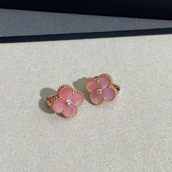 [ELANLUXE]CLOVER MEDIUM 1 DIAMOND PINK EARRINGS